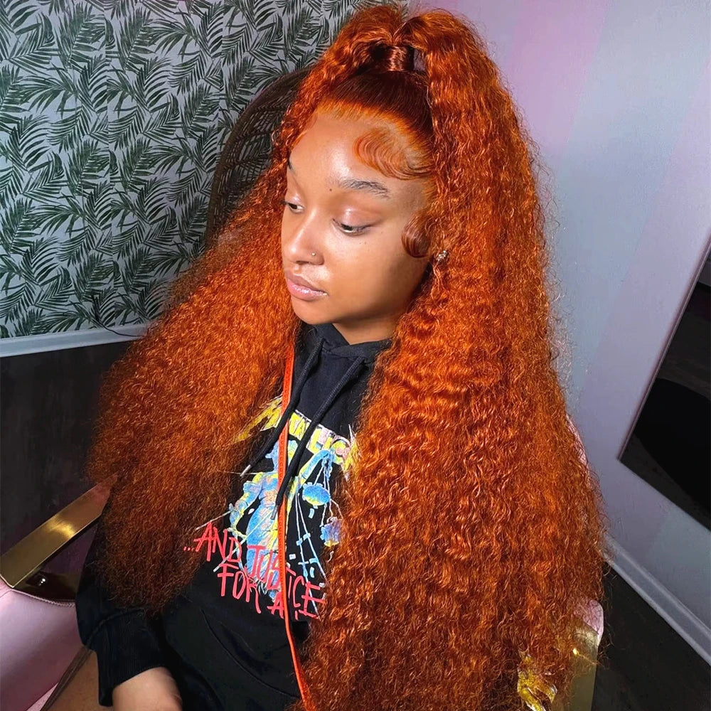 Luxury Orange Ginger Deep Wave HD Lace Wig – 13x4 / 13x6 Frontal, 30–36 Inch Human Hair
