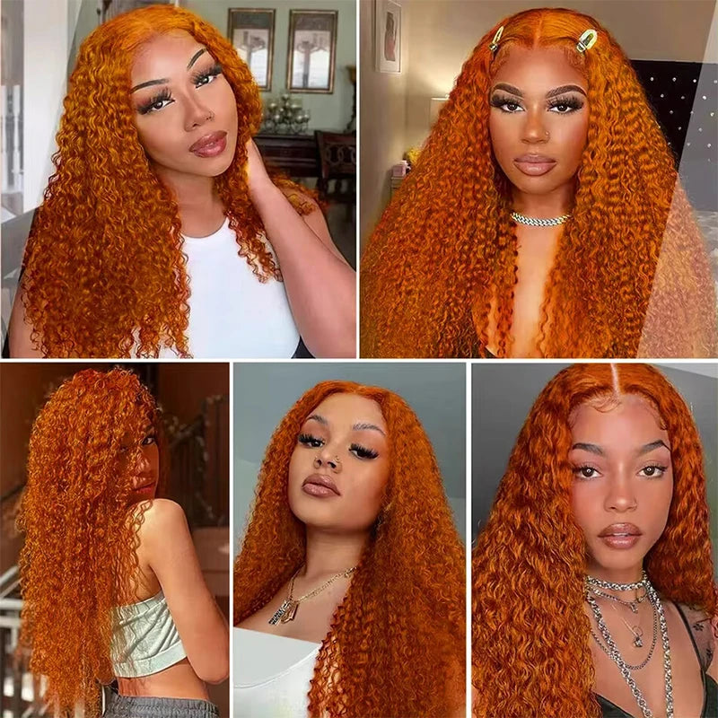 Luxury Orange Ginger Deep Wave HD Lace Wig – 13x4 / 13x6 Frontal, 30–36 Inch Human Hair