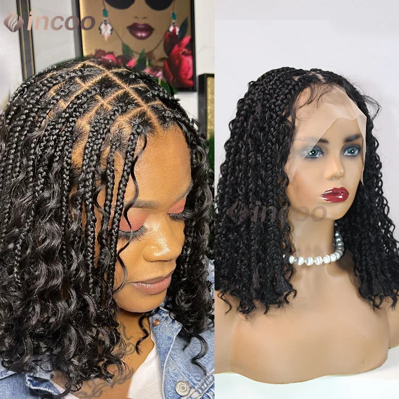 12" Boho Braided Bob Wig – Synthetic 360 Lace Front, Curly Knotless Style