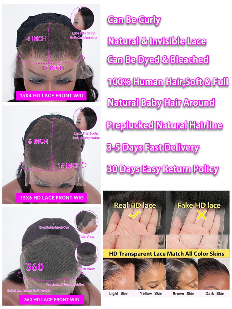 Body Wave HD Lace Front Wig – 250% Density, 30–40 Inch