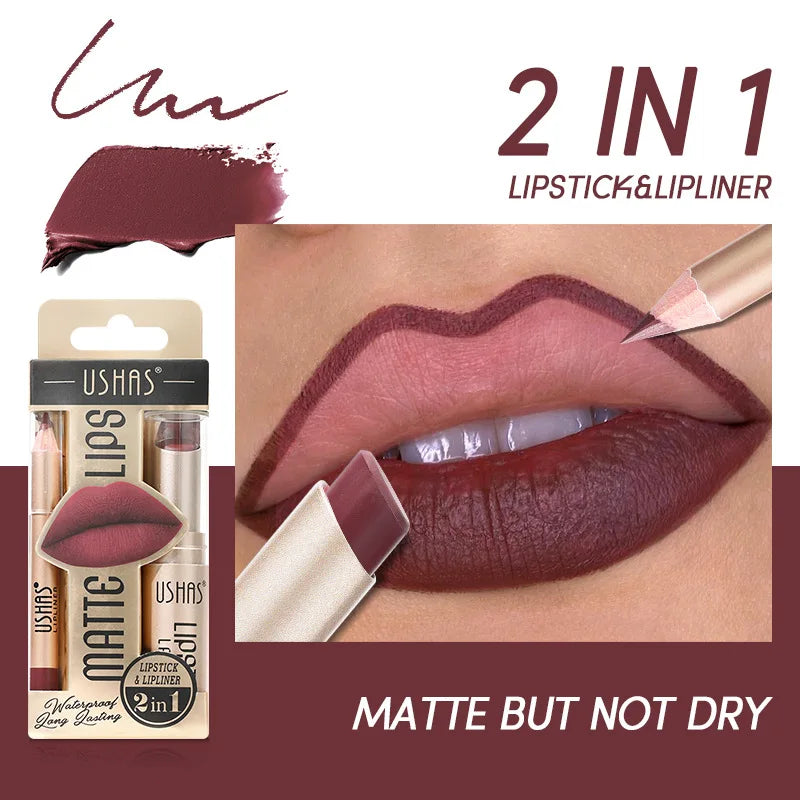 2-in-1 Matte Lipstick & Lip Liner Set (12 Colors)