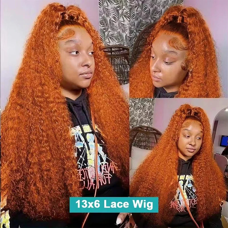 Luxury Orange Ginger Deep Wave HD Lace Wig – 13x4 / 13x6 Frontal, 30–36 Inch Human Hair