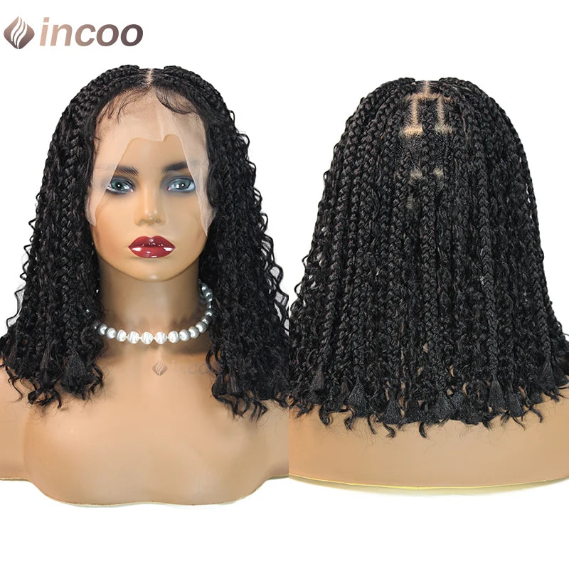 12" Boho Braided Bob Wig – Synthetic 360 Lace Front, Curly Knotless Style