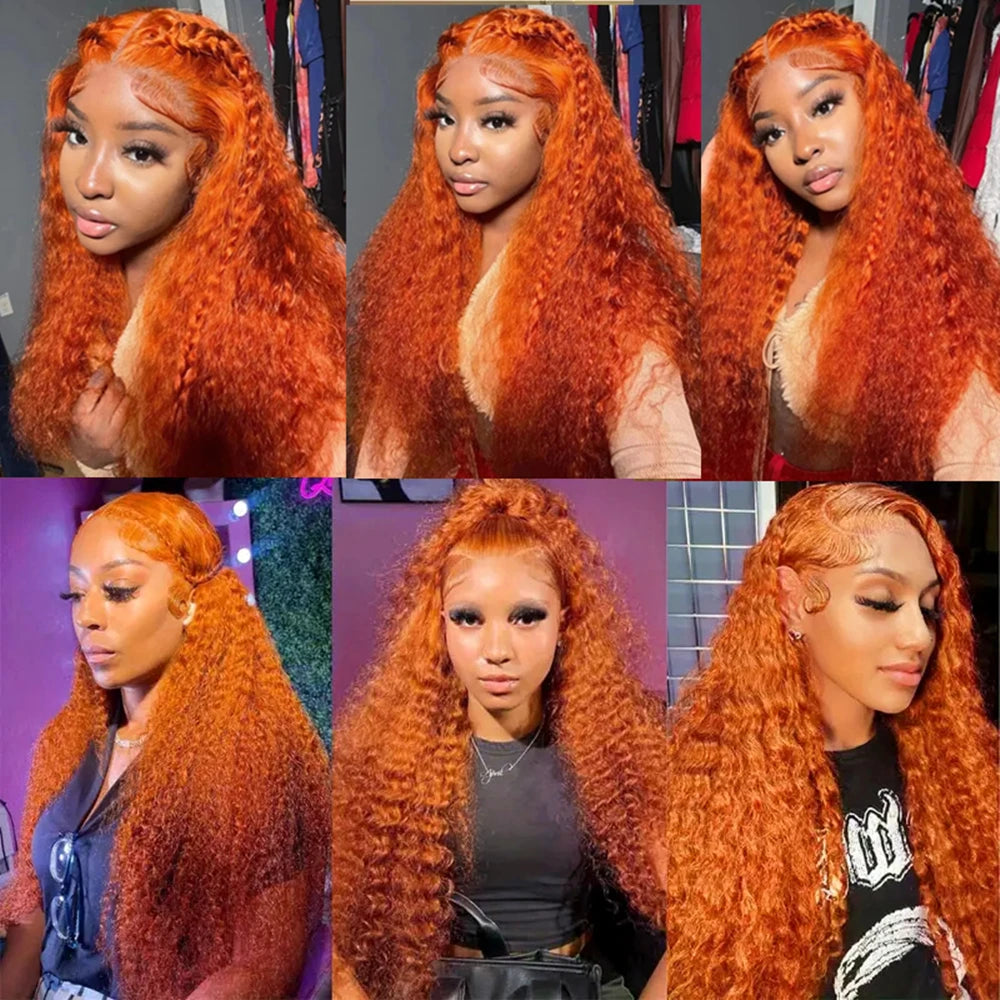 Luxury Orange Ginger Deep Wave HD Lace Wig – 13x4 / 13x6 Frontal, 30–36 Inch Human Hair