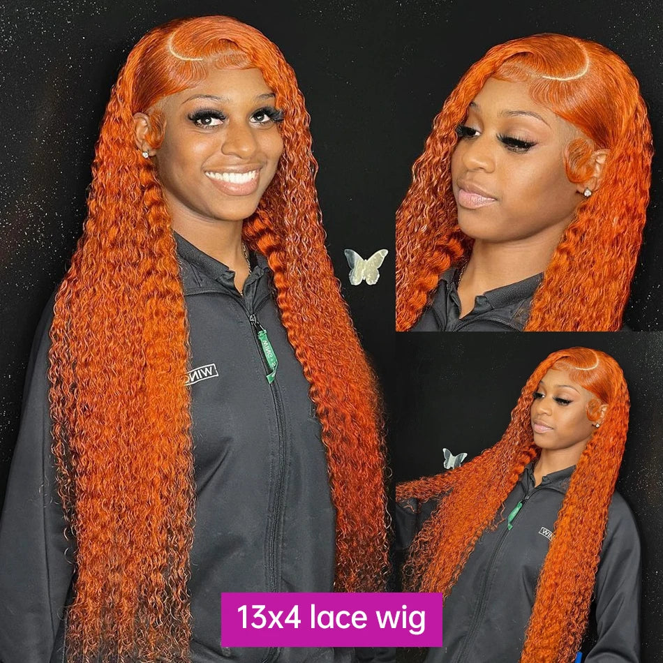Luxury Orange Ginger Deep Wave HD Lace Wig – 13x4 / 13x6 Frontal, 30–36 Inch Human Hair