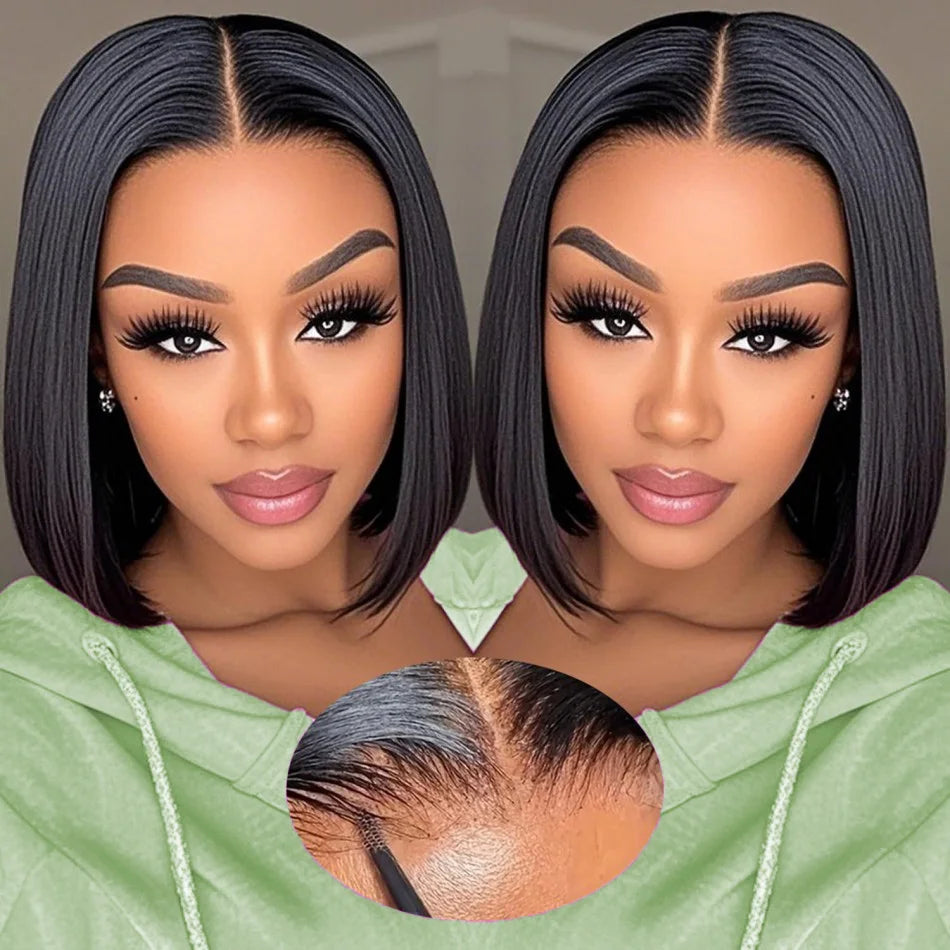 Glueless Straight Bob Wig 16 Inch β 100% Brazilian Human Hair, 4x4/5x5 HD Lace Closure, Pre-Plucked 180%-220% Density Short Lace Front Wigs