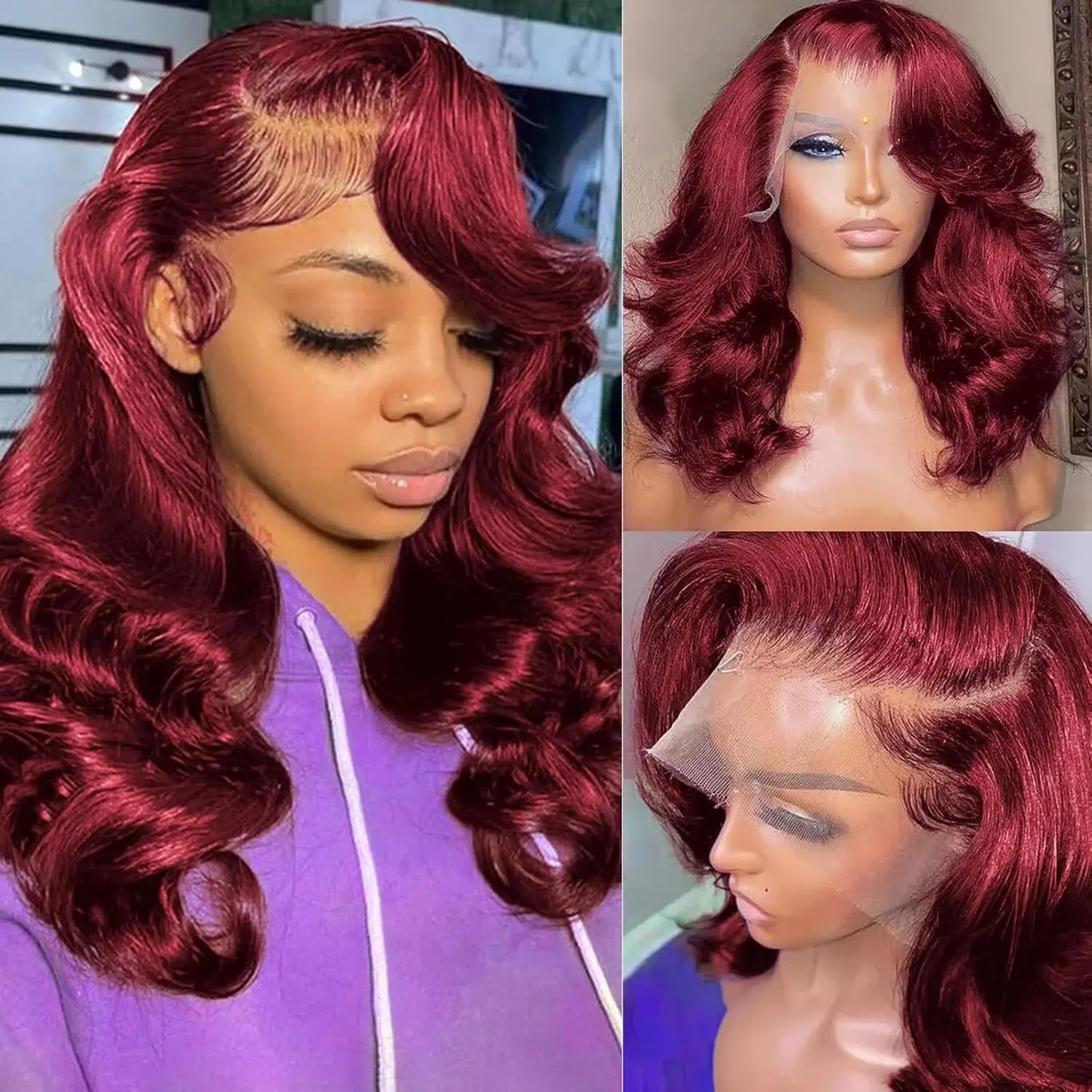 Burgundy Red Bob Wig – 13x4 Lace Front, Brazilian Human Hair, Pre-Plucked