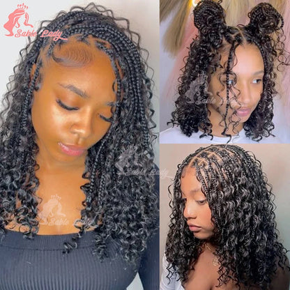 Boho Bob Braided Wig – Knotless Box Braids with Curly Ends (Synthetic)