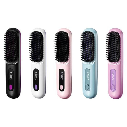 Mini Cordless Hot Comb Straightener – Rechargeable Hair Straightening Brush with Digital Display for All Hair Types