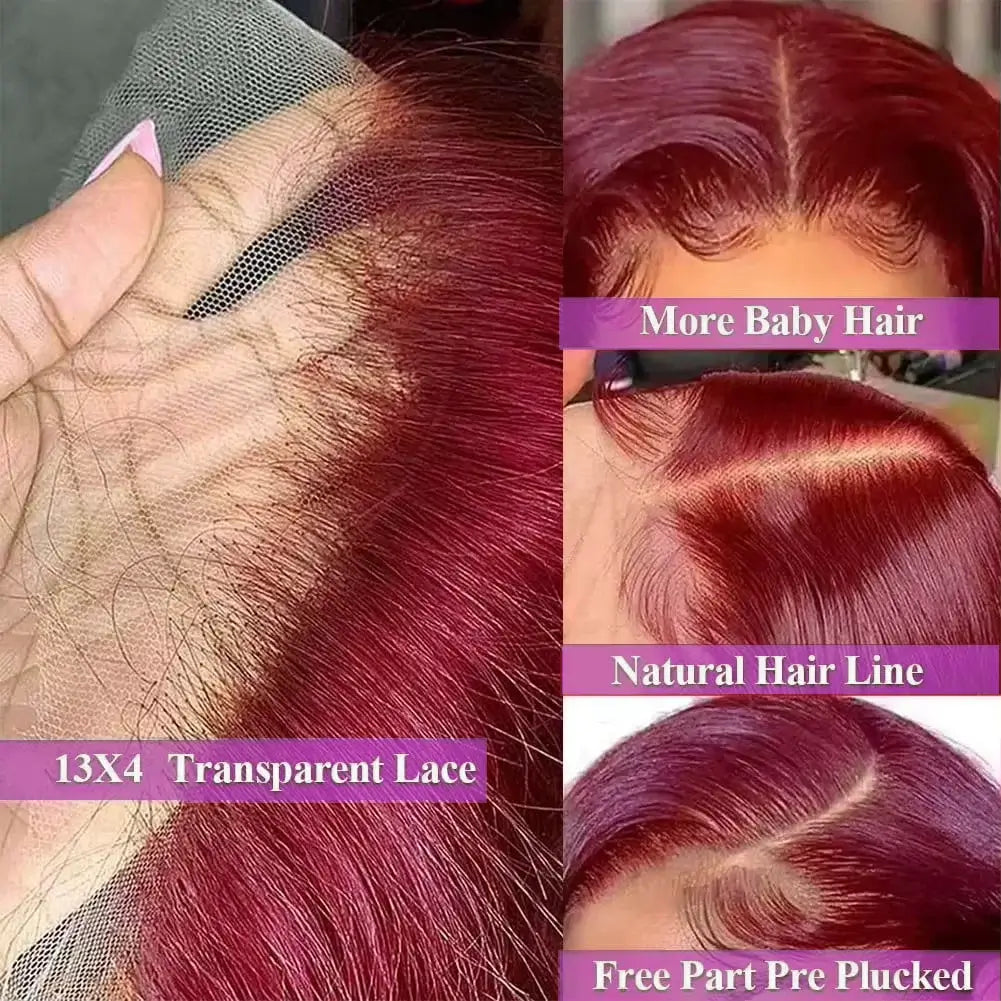 Burgundy Red Bob Wig – 13x4 Lace Front, Brazilian Human Hair, Pre-Plucked