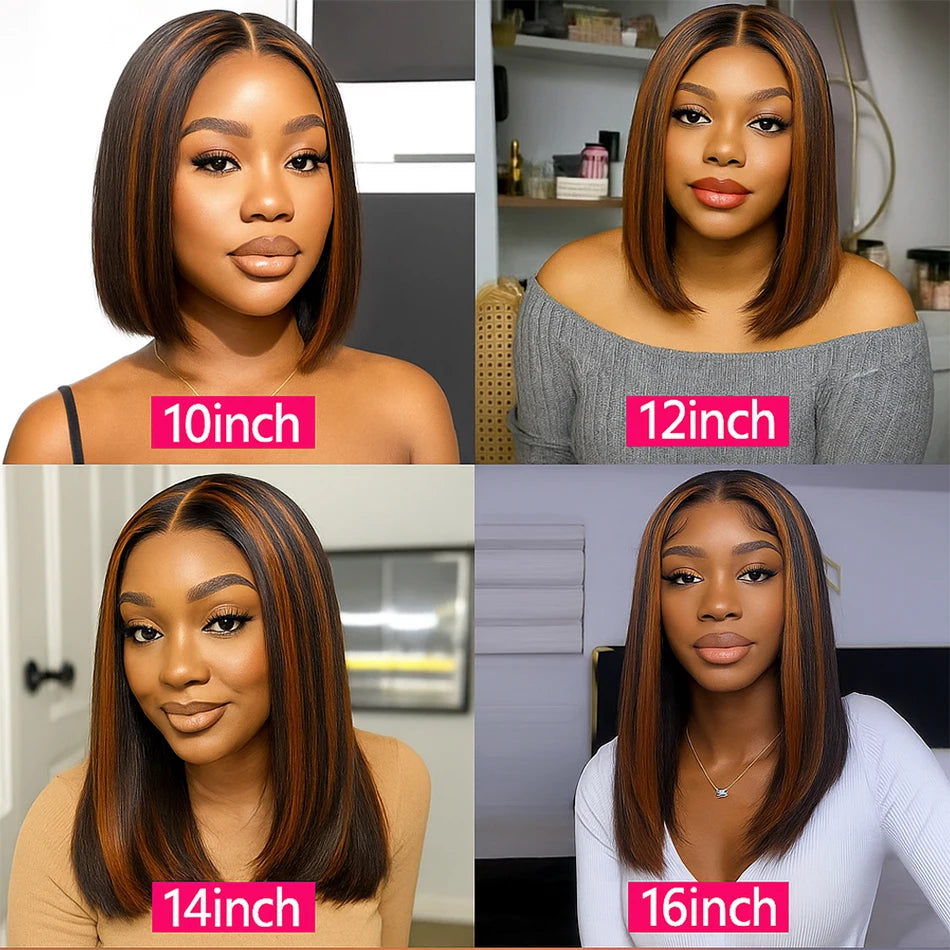Four images of a woman with different hair lengths labeled 10inch, 12inch, 14inch, and 16inch.