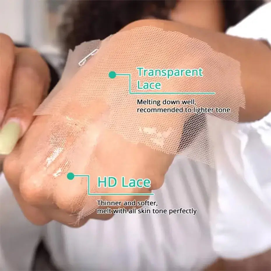 Brazilian HD Lace Curly Bob Wig – Short, Full & Flawless showing HD lace features with notes on transparent and HD lace.