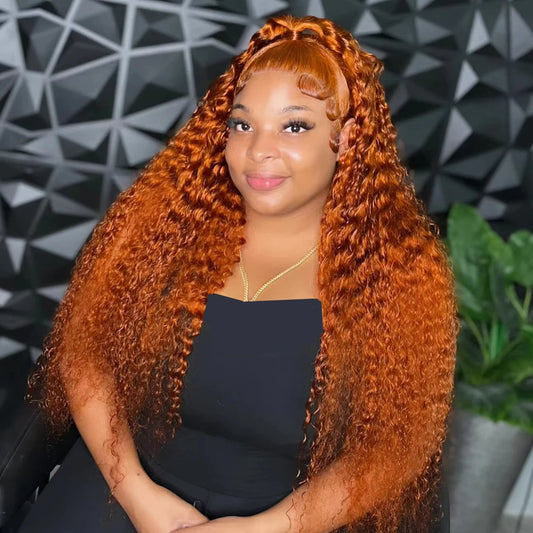Luxury Orange Ginger Deep Wave HD Lace Wig – 13x4 / 13x6 Frontal, 30–36 Inch Human Hair