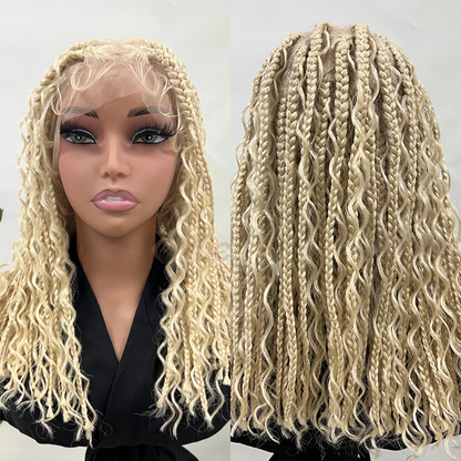 12" Boho Braided Bob Wig – Synthetic 360 Lace Front, Curly Knotless Style