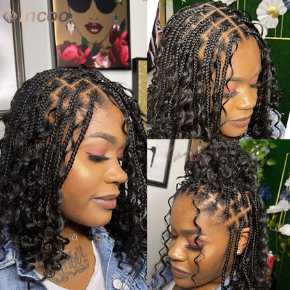 12" Boho Braided Bob Wig – Synthetic 360 Lace Front, Curly Knotless Style
