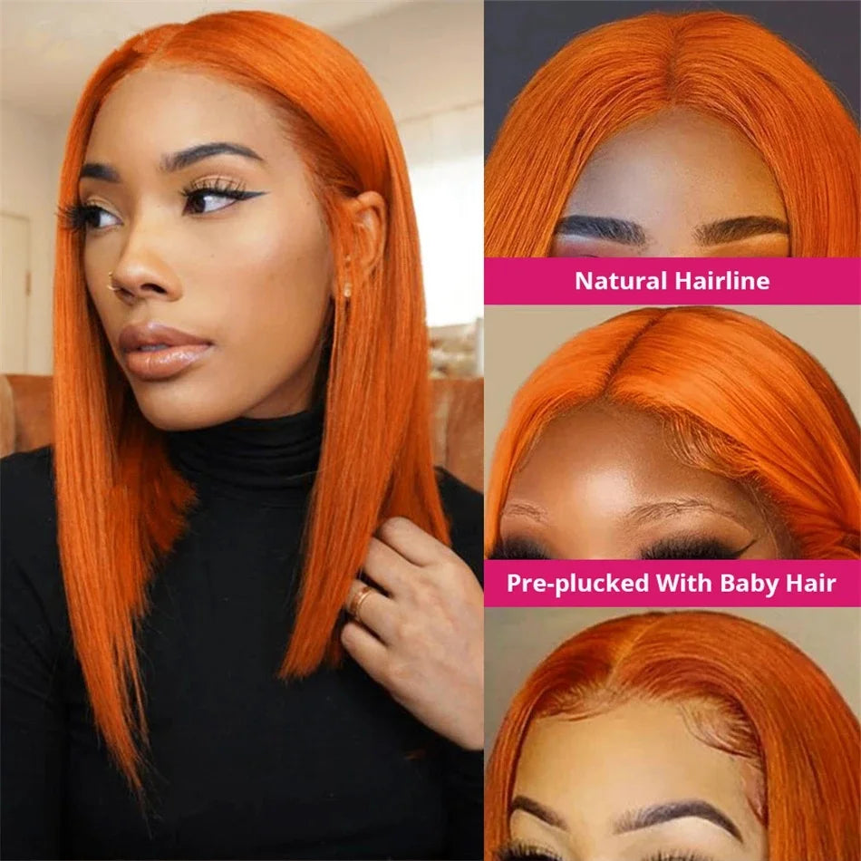 13x4 Lace Front Short Bob Wig – 350 Ginger Orange Straight Human Hair