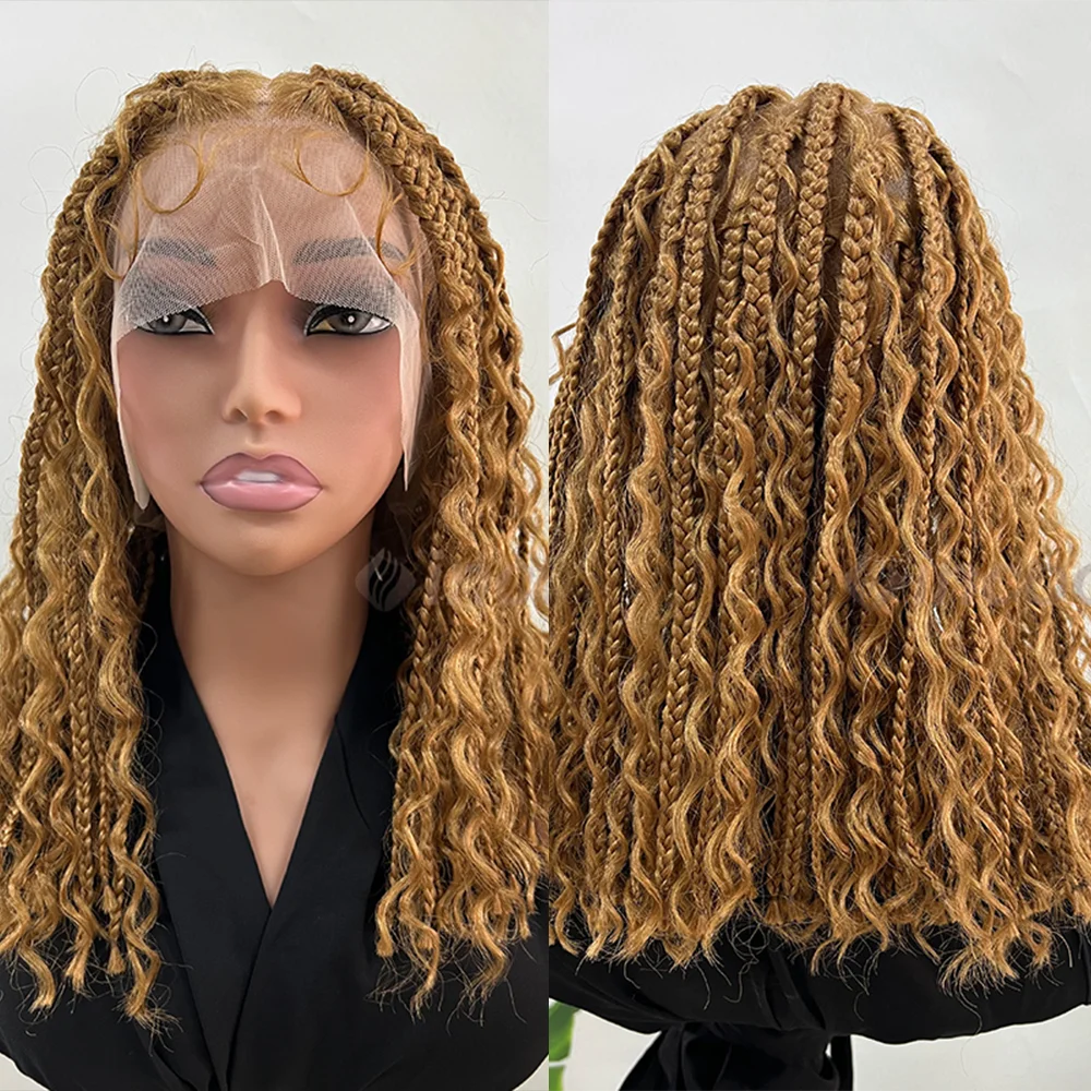 12" Boho Braided Bob Wig – Synthetic 360 Lace Front, Curly Knotless Style