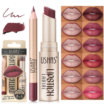 2-in-1 Matte Lipstick & Lip Liner Set (12 Colors)