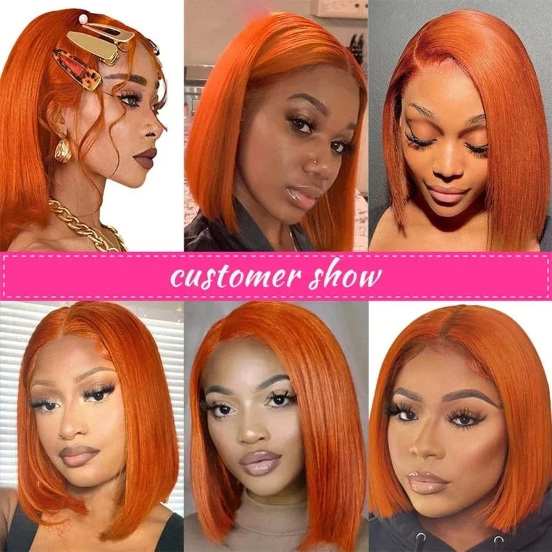 13x4 Lace Front Short Bob Wig – 350 Ginger Orange Straight Human Hair