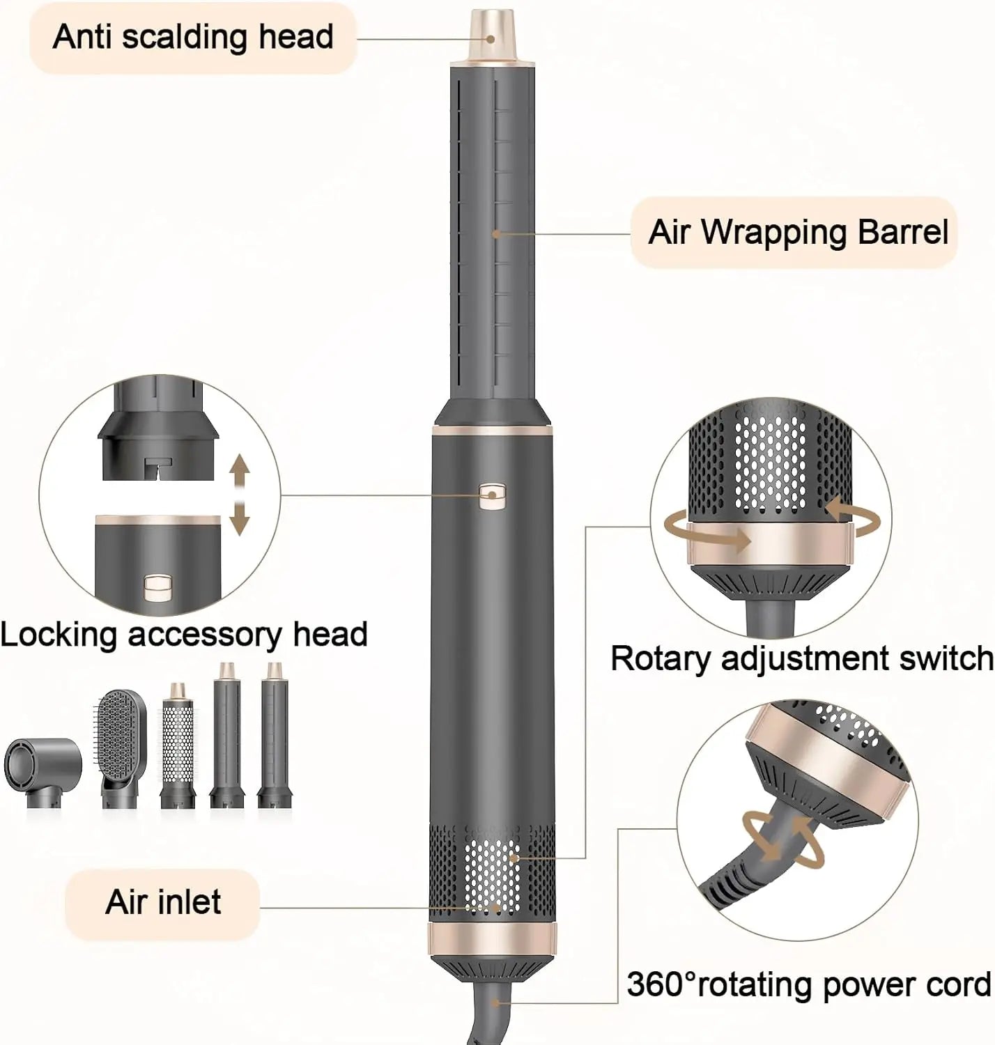 5-in-1 Foldable Hair Dryer & Styler – Portable Air Curling Wand, Straightening Brush & Blow Dryer in One