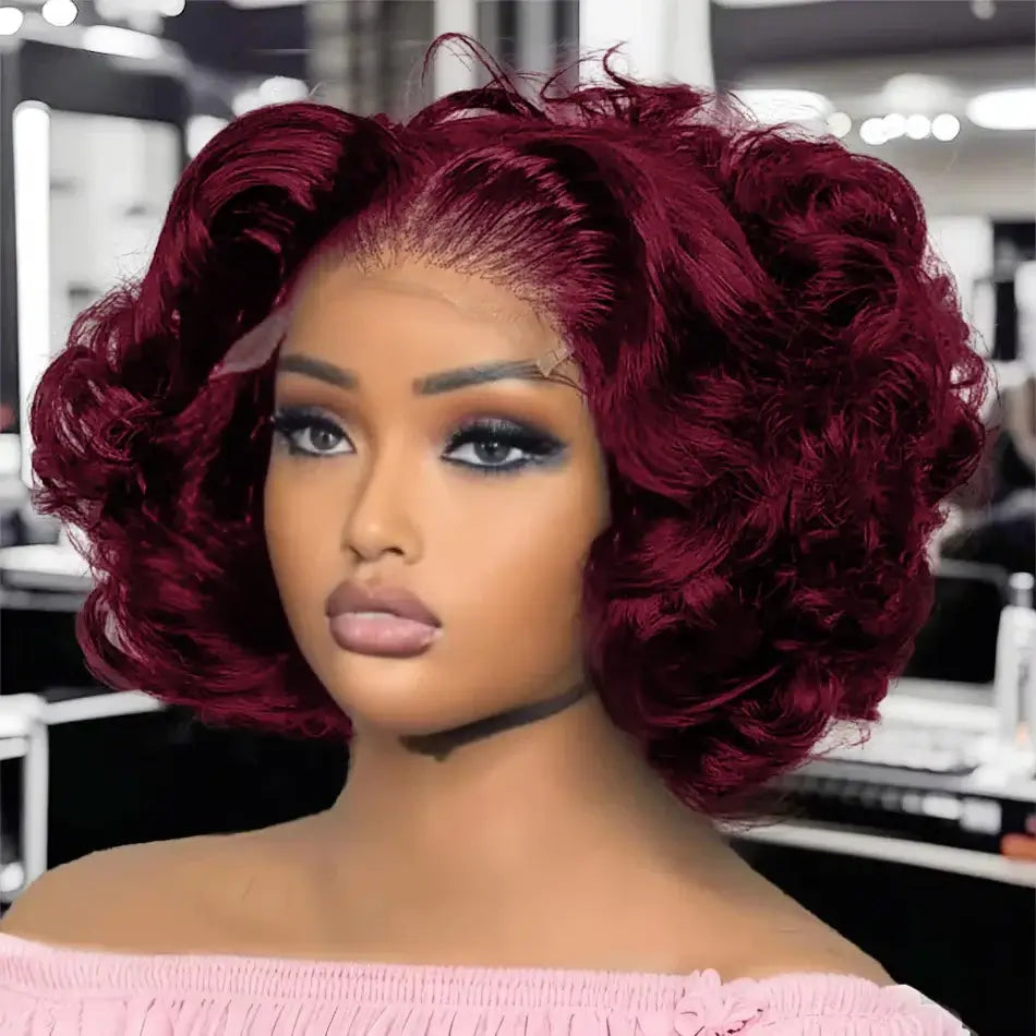 Burgundy Red Bob Wig – 13x4 Lace Front, Brazilian Human Hair, Pre-Plucked