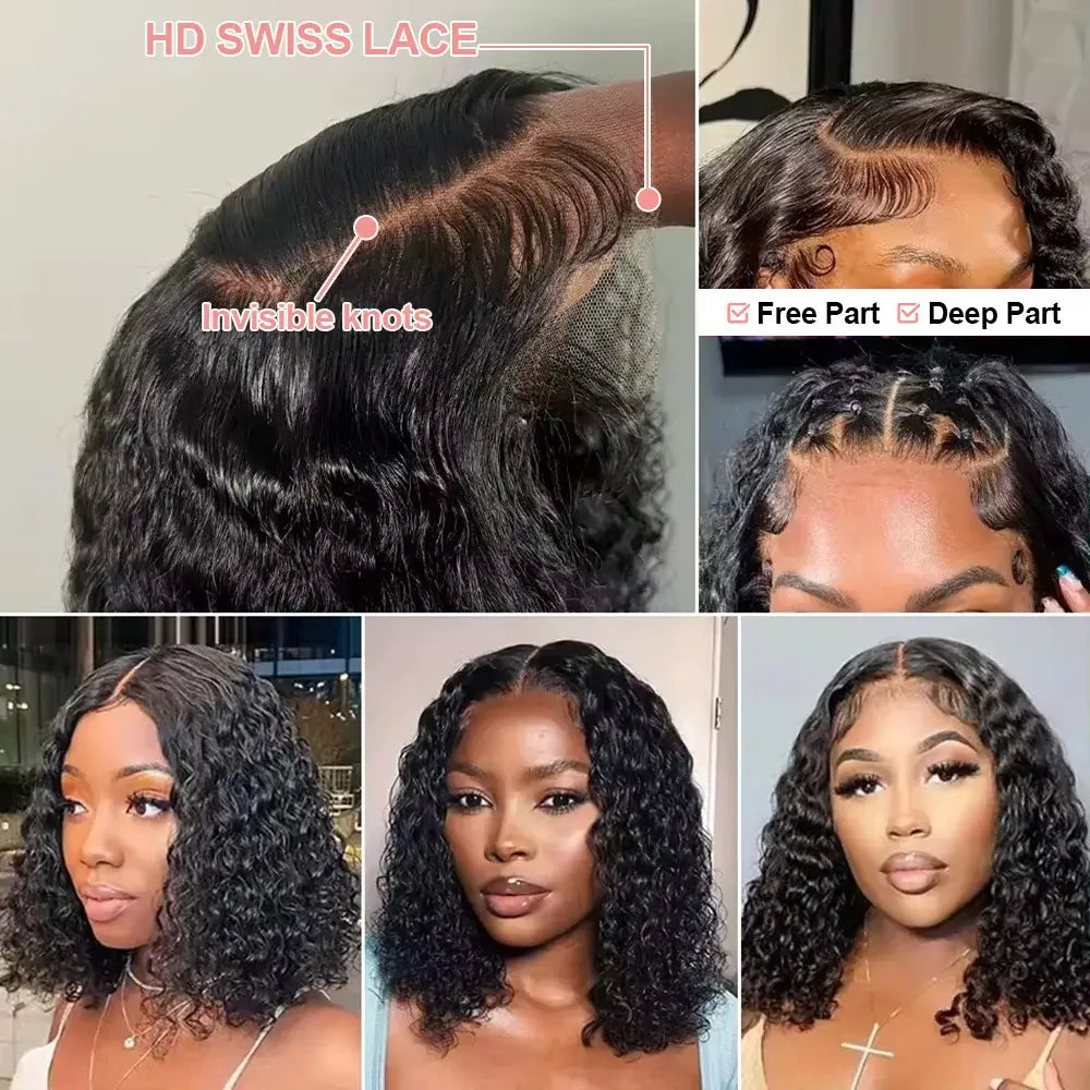 Curl Chic Bob glueless wig featuring HD Swiss lace, soft waves, and natural hairline for effortless style.