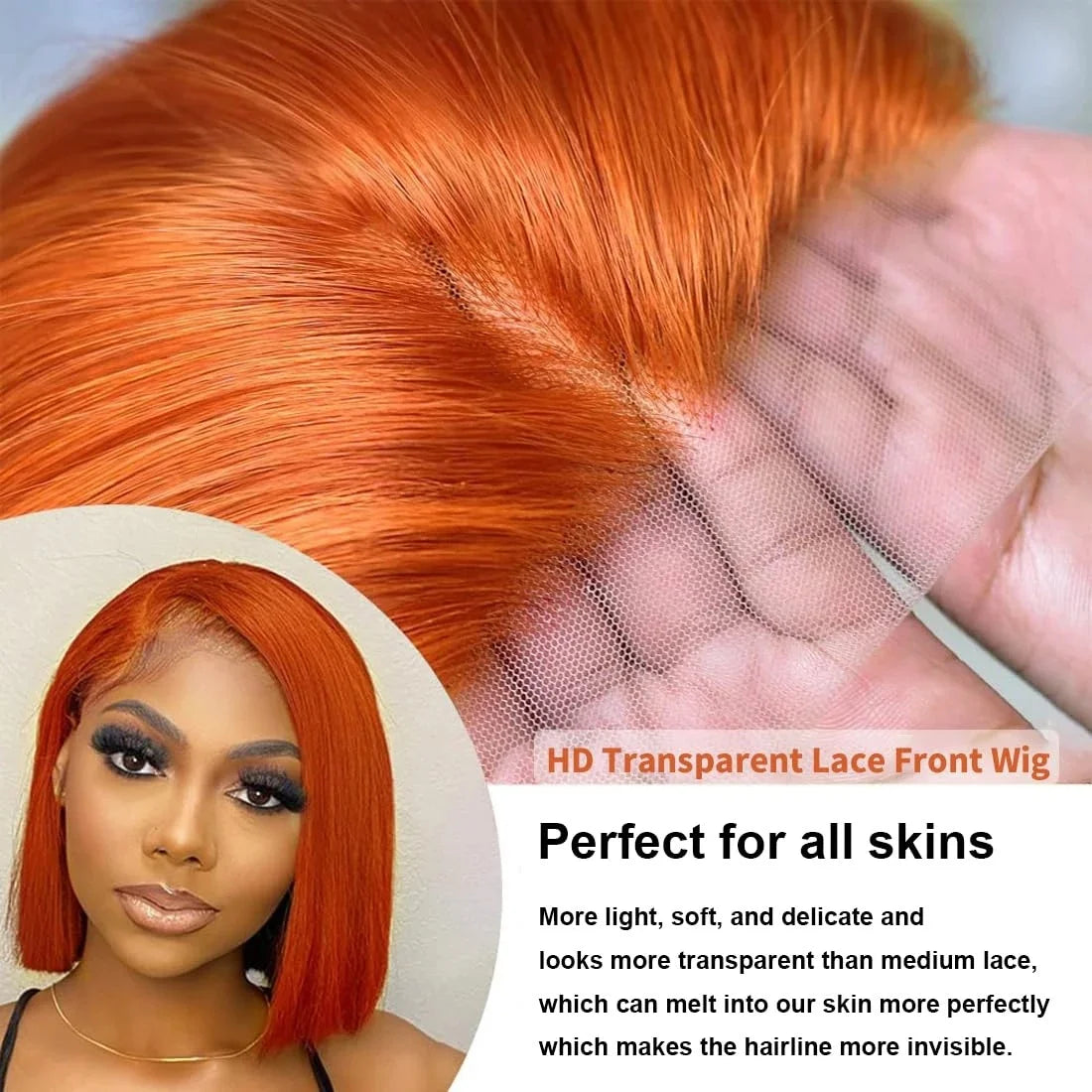 13x4 Lace Front Short Bob Wig – 350 Ginger Orange Straight Human Hair