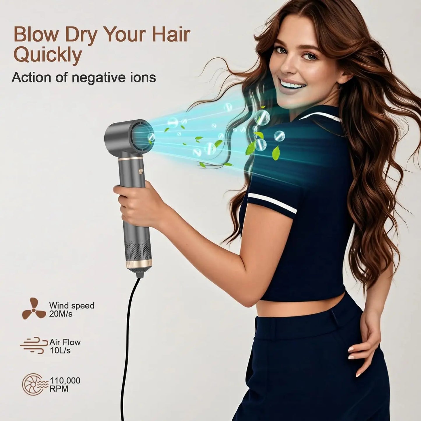 5-in-1 Foldable Hair Dryer & Styler – Portable Air Curling Wand, Straightening Brush & Blow Dryer in One