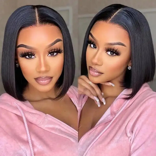 Glueless Straight Bob Wig 16 Inch – 100% Brazilian Human Hair, 4x4/5x5 HD Lace Closure, Pre-Plucked 180%-220% Density Short Lace Front Wigs