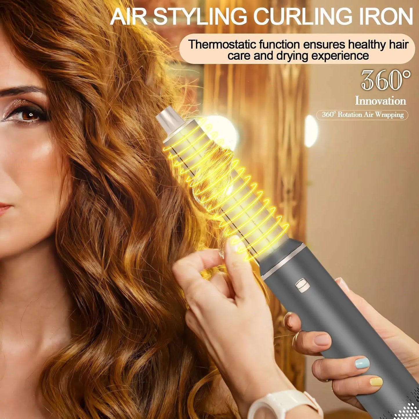 5-in-1 Foldable Hair Dryer & Styler – Portable Air Curling Wand, Straightening Brush & Blow Dryer in One