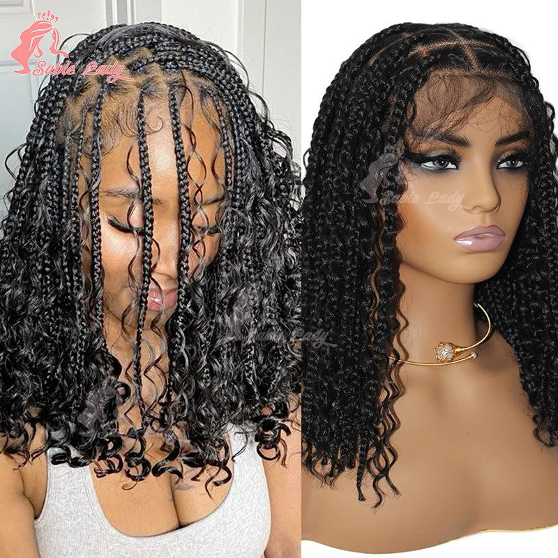Boho Bob Braided Wig – Knotless Box Braids with Curly Ends (Synthetic)