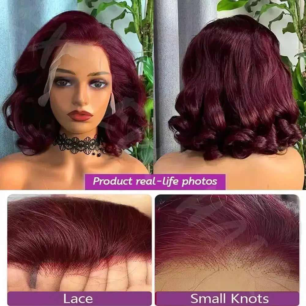Burgundy Red Bob Wig – 13x4 Lace Front, Brazilian Human Hair, Pre-Plucked