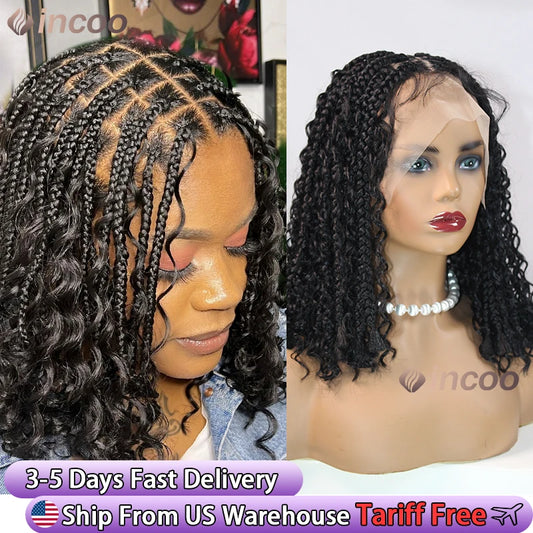 12" Boho Braided Bob Wig – Synthetic 360 Lace Front, Curly Knotless Style