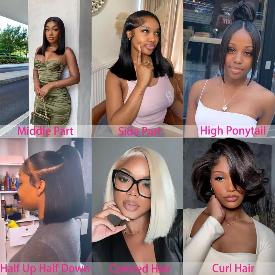Glueless Straight Bob Wig 16 Inch – 100% Brazilian Human Hair, 4x4/5x5 HD Lace Closure, Pre-Plucked 180%-220% Density Short Lace Front Wigs