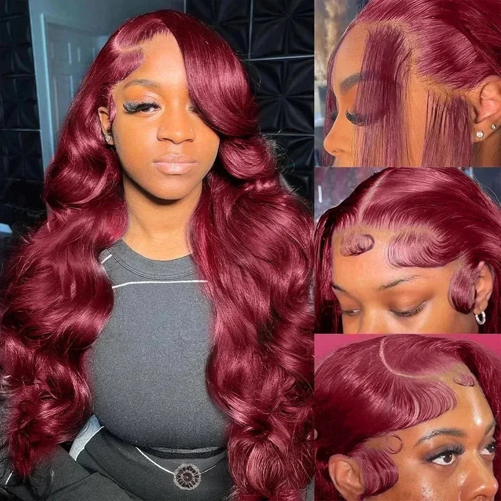 HD Lace Burgundy Wig – 200% Full Body Wave, Soft, Bouncy, and Pre-Plucked