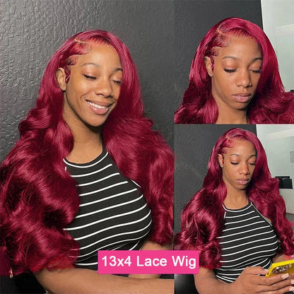 200% Density Burgundy Body Wave HD Lace Frontal Wig (13x6 / 13x4)