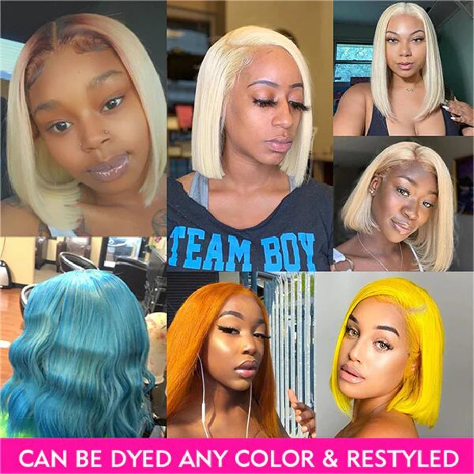 613 Blonde Straight Brazilian Hair-Bob Wig Human Hair 13x4/13x6 Lace Front – Pre-Plucked