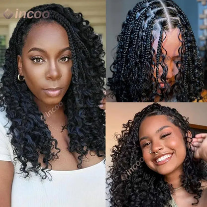 12" Boho Braided Bob Wig – Synthetic 360 Lace Front, Curly Knotless Style