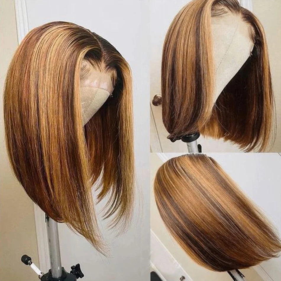 Highlight Bob Wig Human Hair – Short Straight & Curly Lace Front Wigs, Pre-Plucked with Baby Hair, 13x4/13x1 T-Part, 180% Density