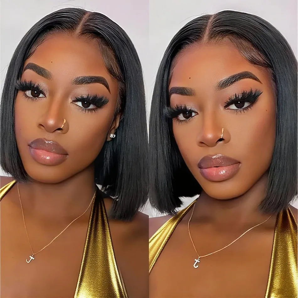 Glueless Straight Bob Wig 16 Inch – 100% Brazilian Human Hair, 4x4/5x5 HD Lace Closure, Pre-Plucked 180%-220% Density Short Lace Front Wigs