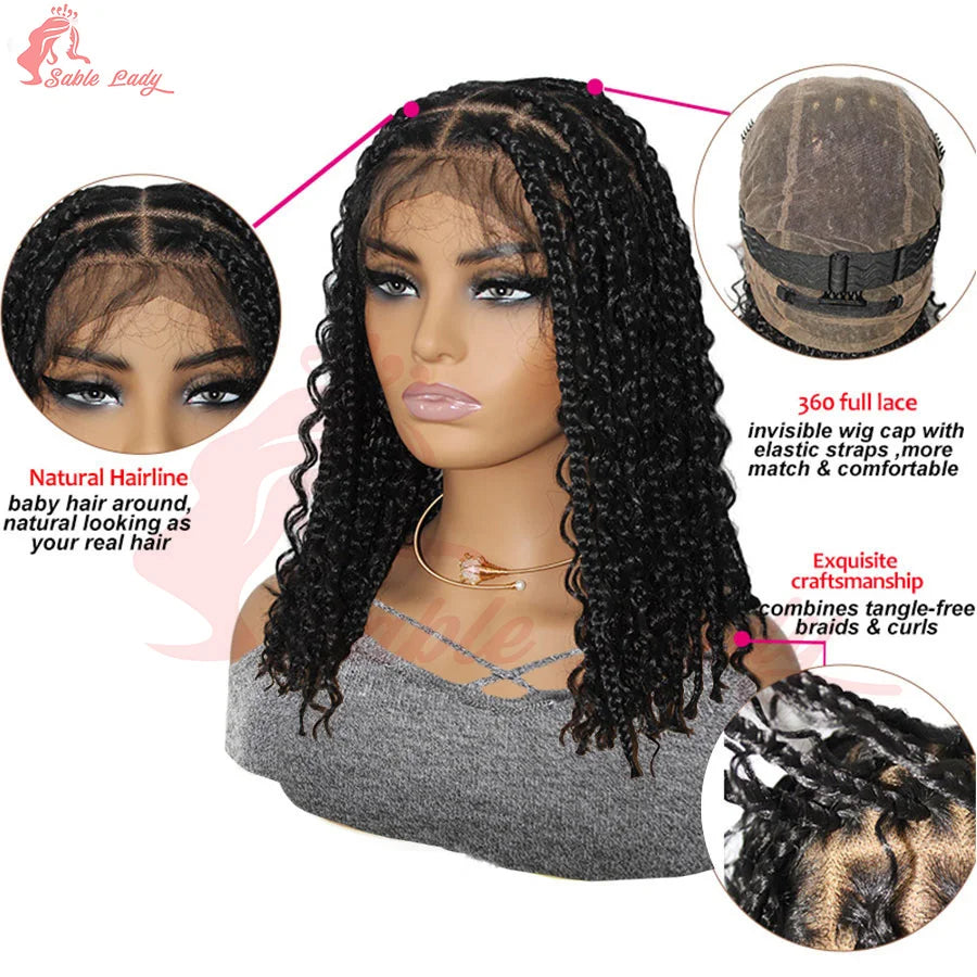 Boho Bob Braided Wig – Knotless Box Braids with Curly Ends (Synthetic)