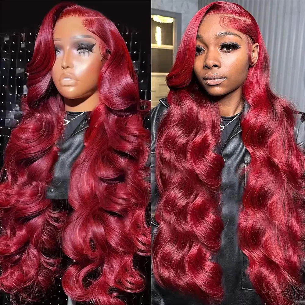 HD Lace Burgundy Wig – 200% Full Body Wave, Soft, Bouncy, and Pre-Plucked