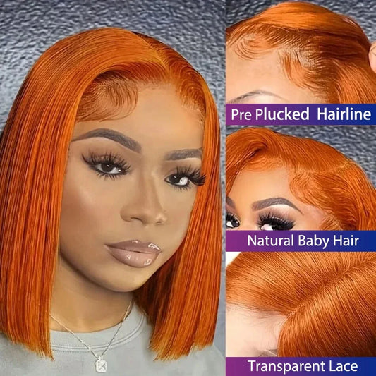 13x4 Lace Front Short Bob Wig – 350 Ginger Orange Straight Human Hair