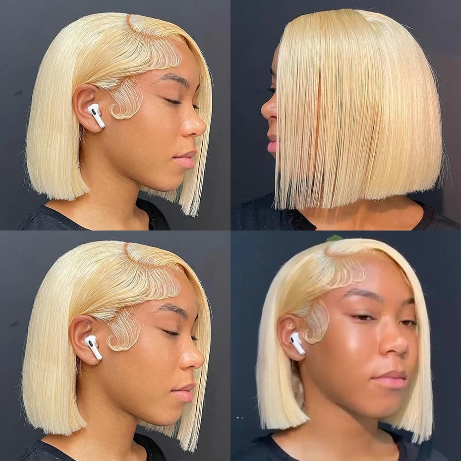 613 Blonde Straight Brazilian Hair-Bob Wig Human Hair 13x4/13x6 Lace Front – Pre-Plucked