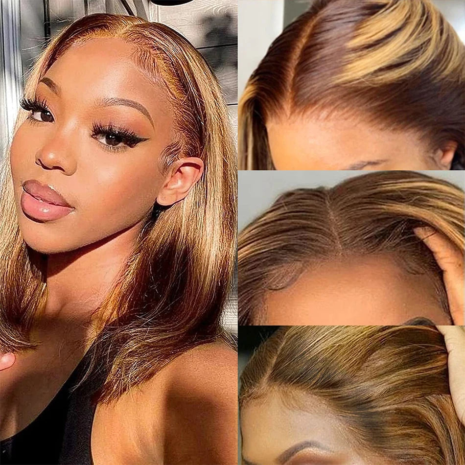 Highlight Bob Wig Human Hair – Short Straight & Curly Lace Front Wigs, Pre-Plucked with Baby Hair, 13x4/13x1 T-Part, 180% Density