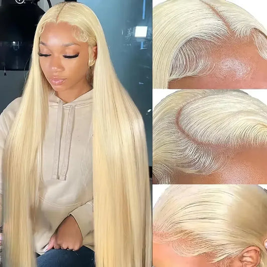 MIHUGASS 613 Blonde Full Frontal Lace Wig – 13x4 & 13x6 HD Transparent Lace, Straight Brazilian Human Hair, Extra Long 40–46 Inches