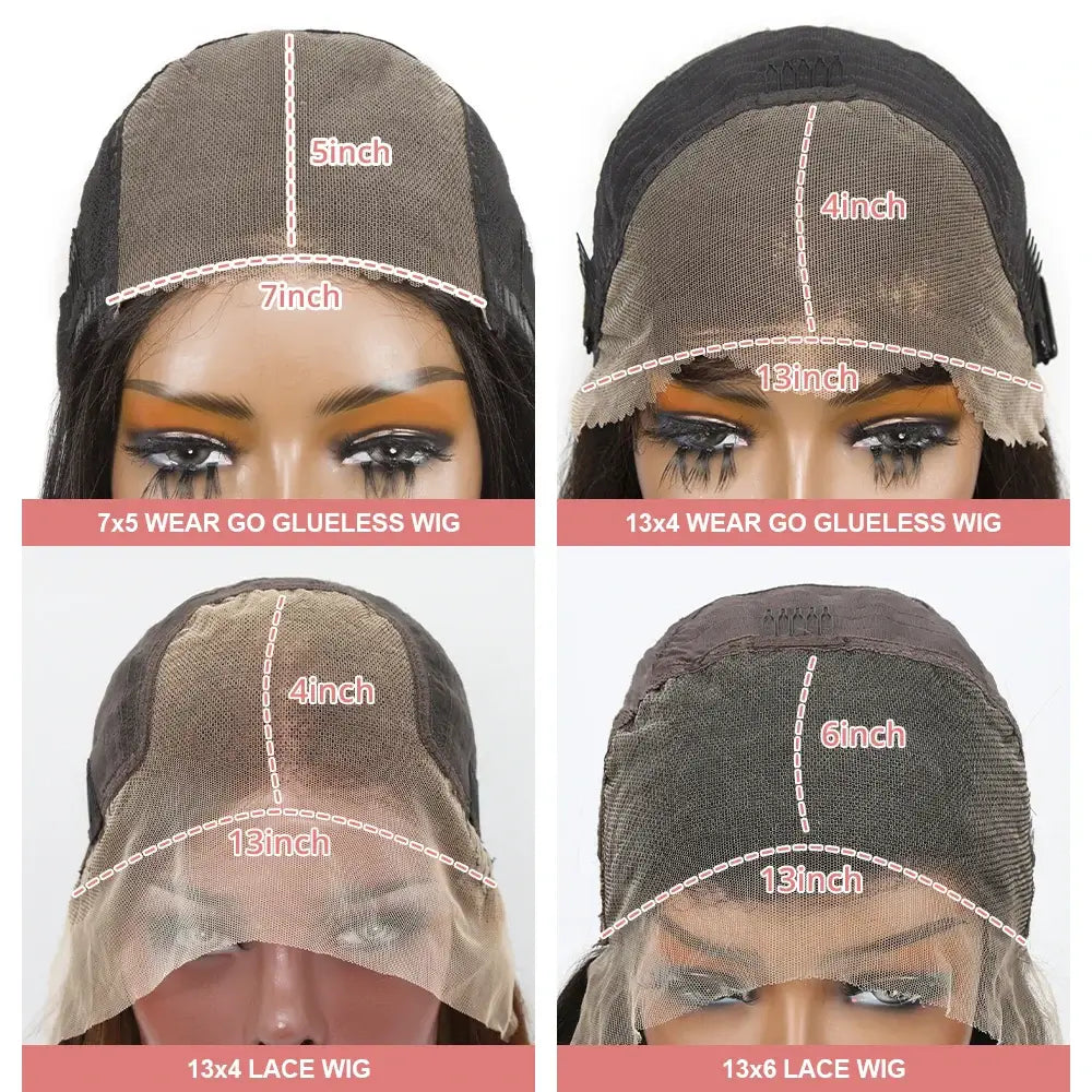 Curl Chic Bob wig cap styles, showcasing different sizes and lace options for a glueless, body wavy look.