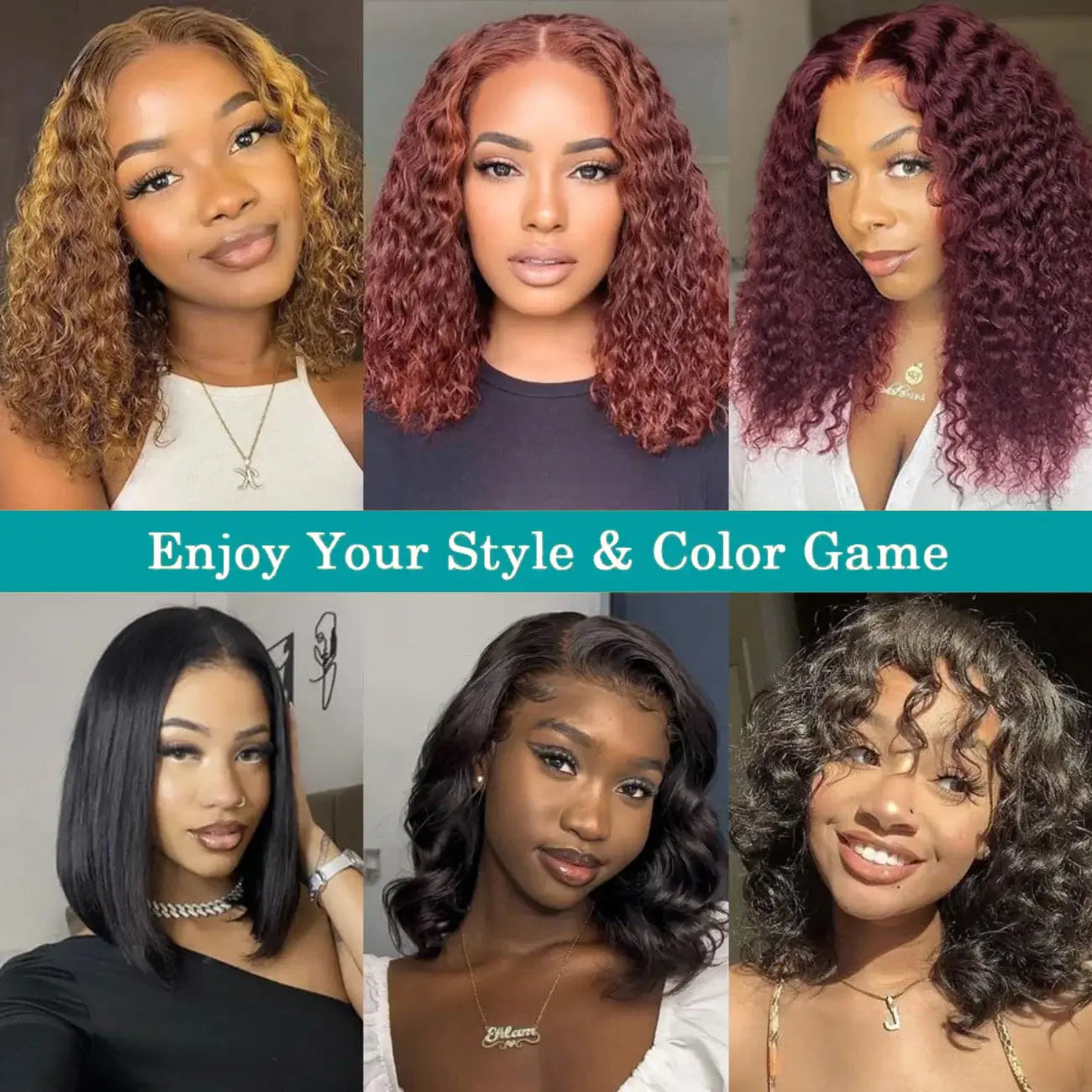 Brazilian HD Lace Curly Bob Wig – Short, Full & Flawless showcased in diverse styles and colors.