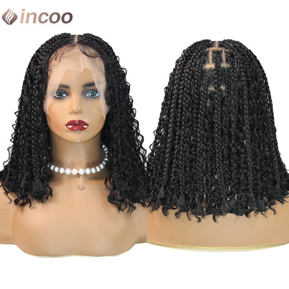 12" Boho Braided Bob Wig – Synthetic 360 Lace Front, Curly Knotless Style