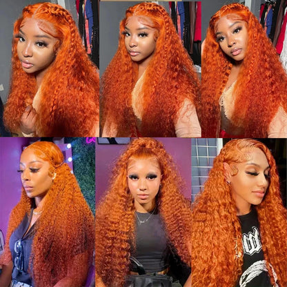 Luxury Orange Ginger Deep Wave HD Lace Wig – 13x4 / 13x6 Frontal, 30–36 Inch Human Hair